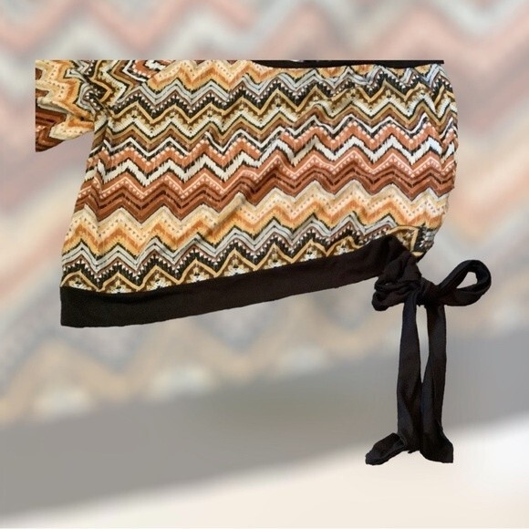 women's western geometric aztec tribal one Shoulder shirt tie L preowned - Picture 4 of 7
